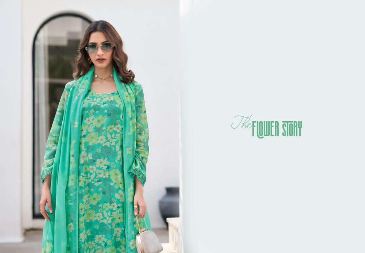 Glossy The Flower Story Muslin Dress Material Wholesale - Amrah Wholesale