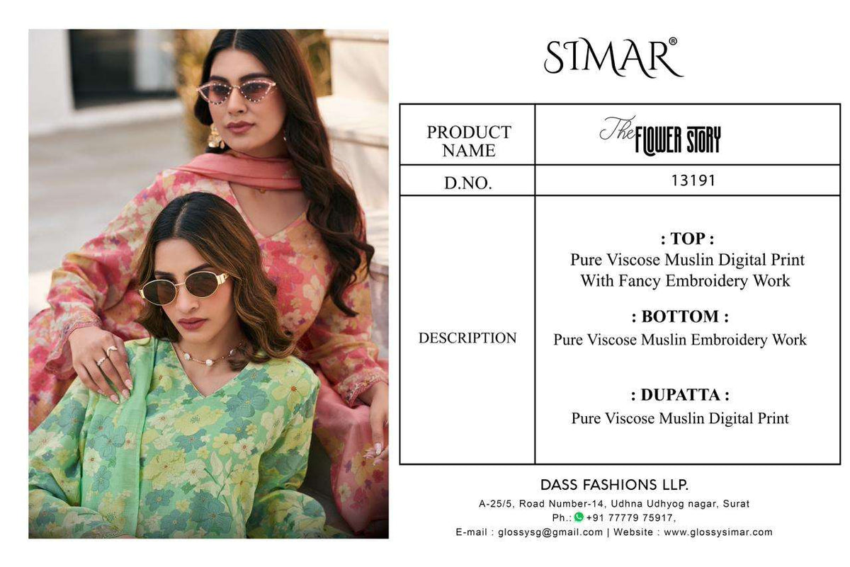 Glossy The Flower Story Muslin Dress Material Wholesale - Amrah Wholesale