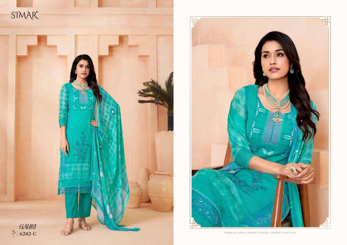 Glossy Simar Gauri Muslin Dress Material - Amrah Wholesale