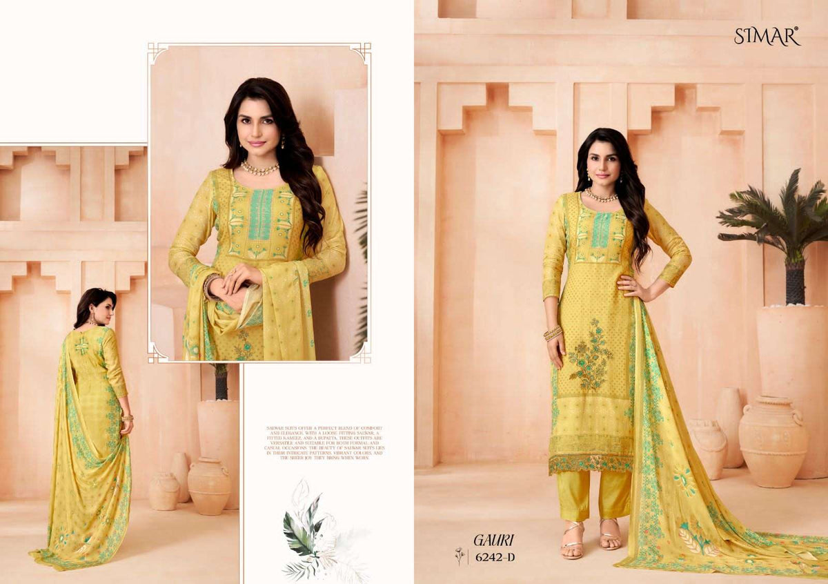 Glossy Simar Gauri Muslin Dress Material - Amrah Wholesale