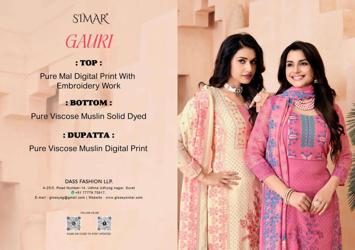 Glossy Simar Gauri Muslin Dress Material - Amrah Wholesale
