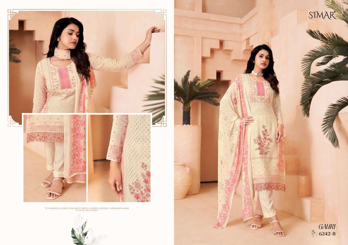 Glossy Simar Gauri Muslin Dress Material - Amrah Wholesale