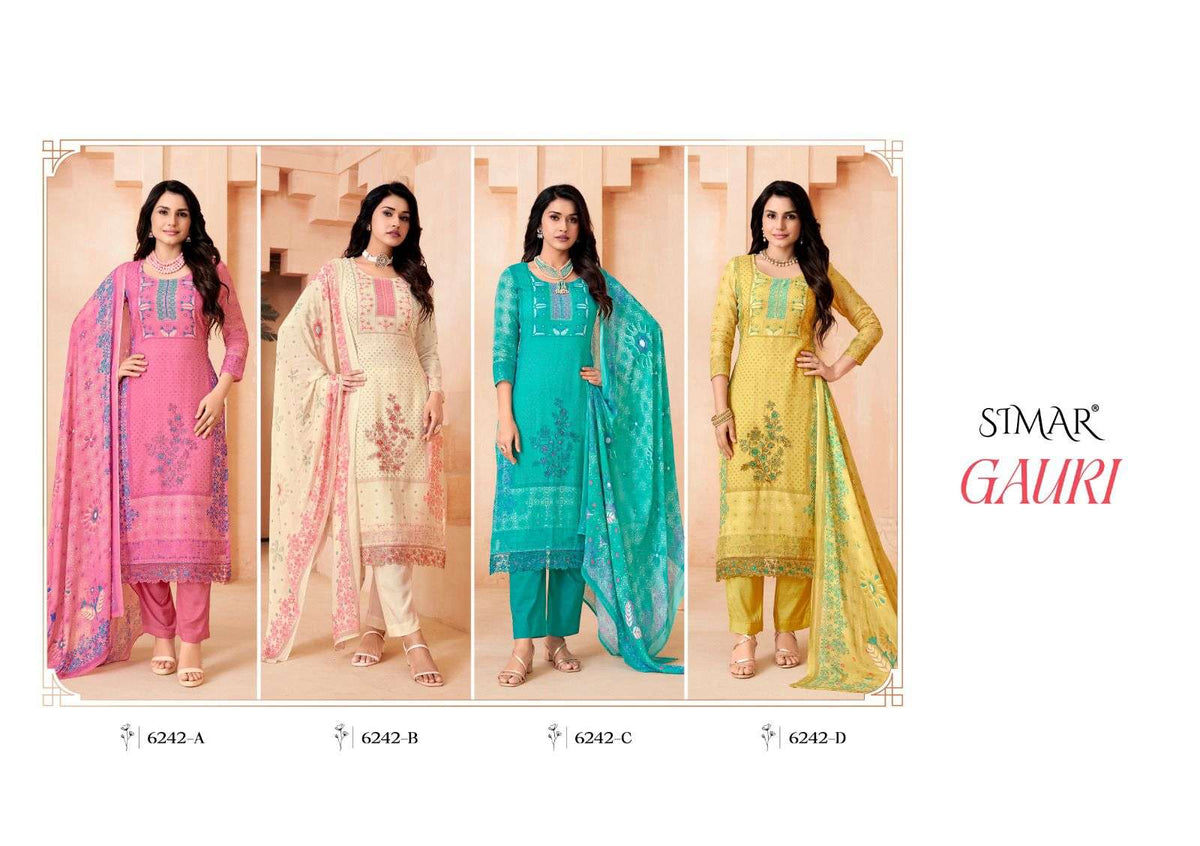 Glossy Simar Gauri Muslin Dress Material - Amrah Wholesale