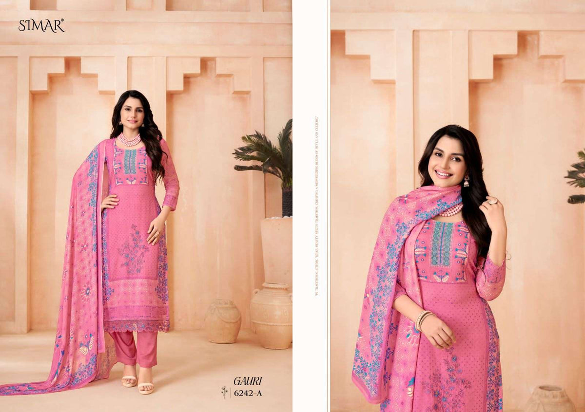 Glossy Simar Gauri Muslin Dress Material - Amrah Wholesale