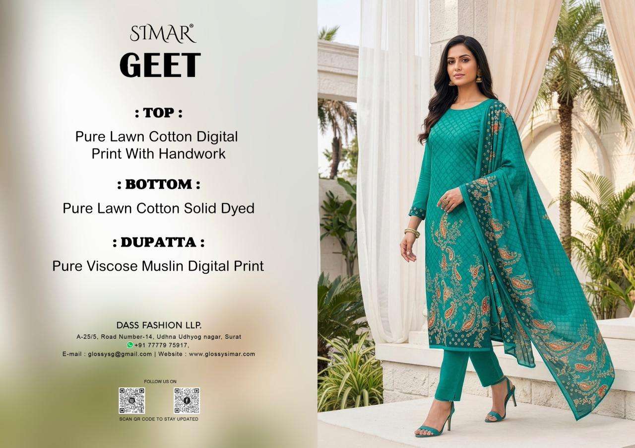 Glossy Simar Geet Pure Lawn Cotton Dress Material