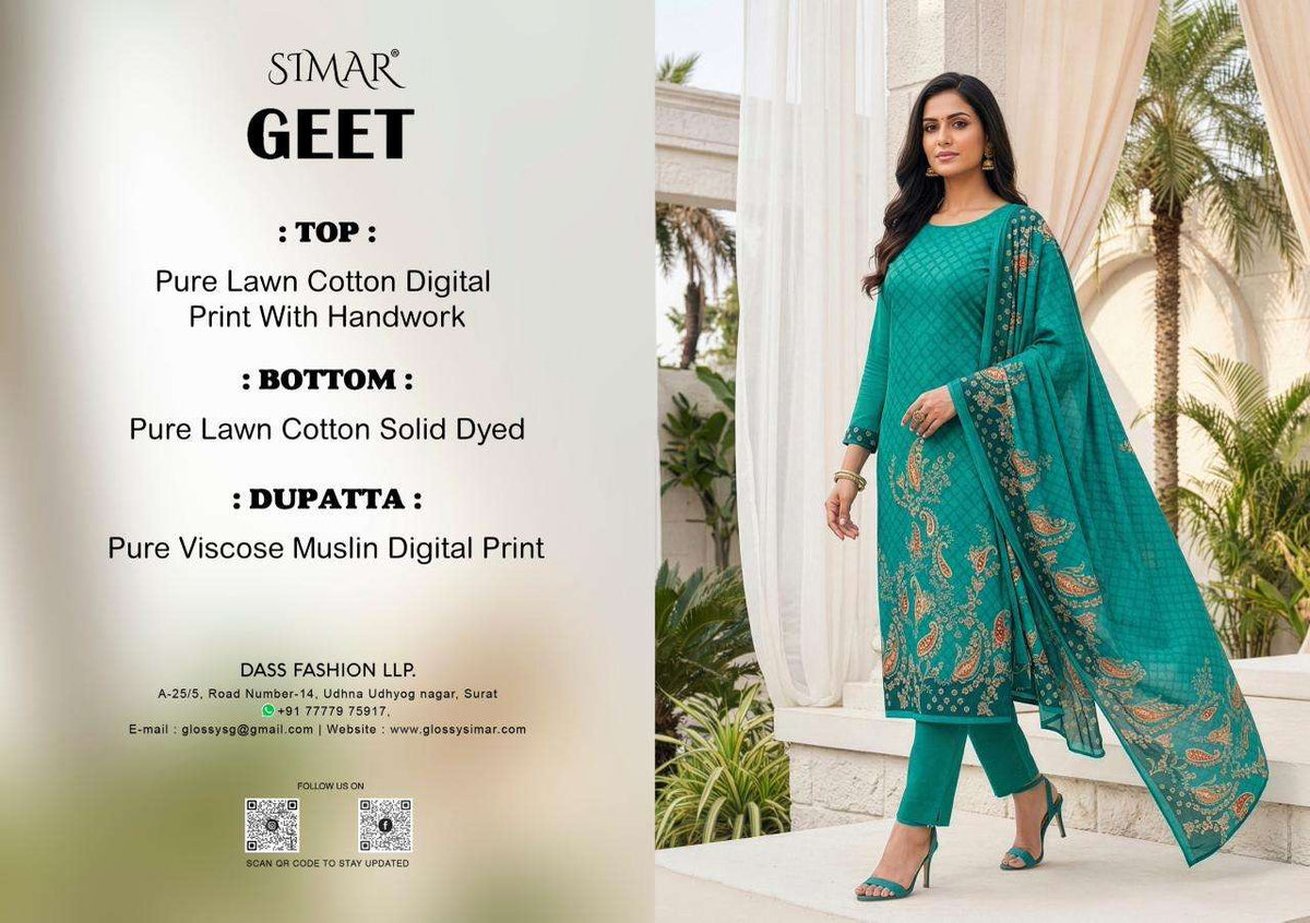 Glossy Simar Geet Pure Lawn Cotton Dress Material