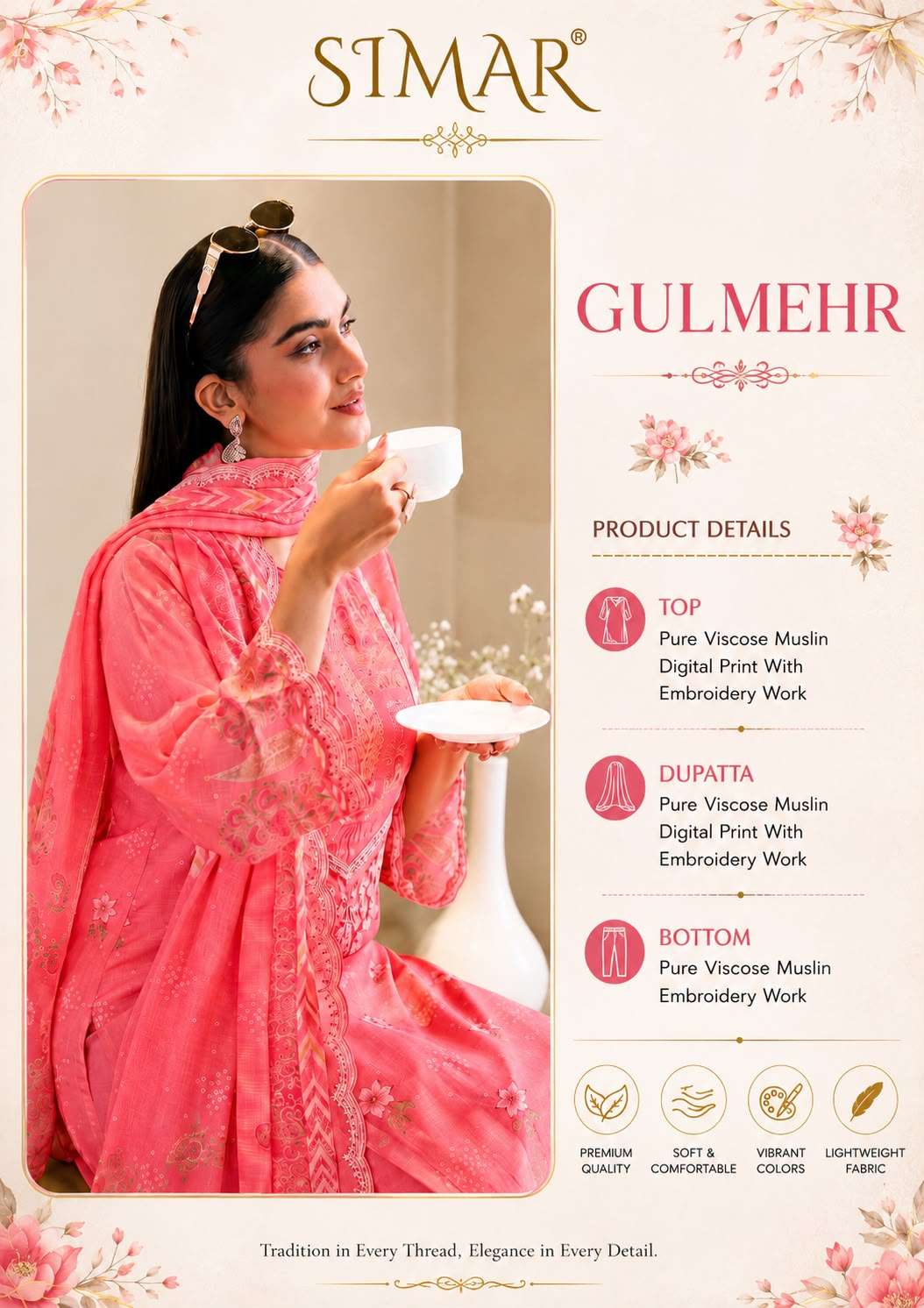 Glossy Gulmehr Premium Muslin Silk Dress Material