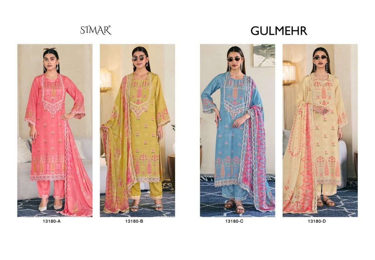 Glossy Gulmehr Premium Muslin Silk Dress Material - Amrah Wholesale