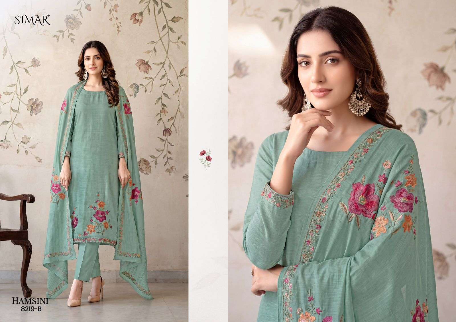 GLOSSY HAMSINI Viscose Muslin Embroidered Dress Material