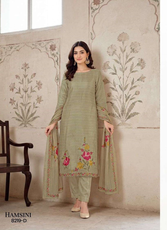 GLOSSY HAMSINI Viscose Muslin Embroidered Dress Material