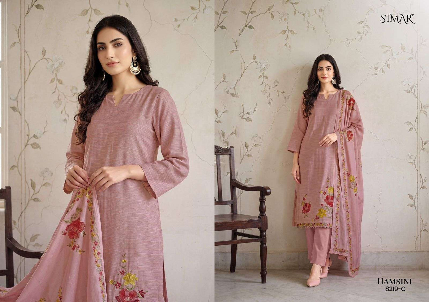 GLOSSY HAMSINI Viscose Muslin Embroidered Dress Material