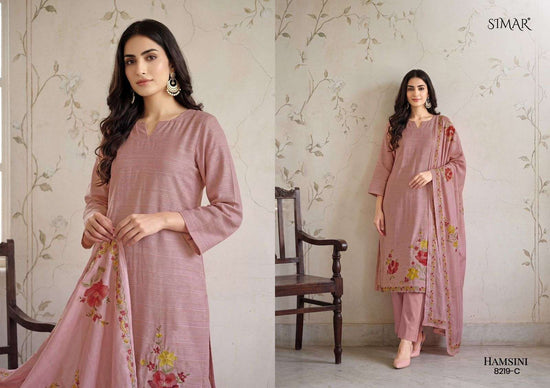 GLOSSY HAMSINI Viscose Muslin Embroidered Dress Material