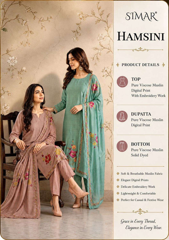 GLOSSY HAMSINI Viscose Muslin Embroidered Dress Material