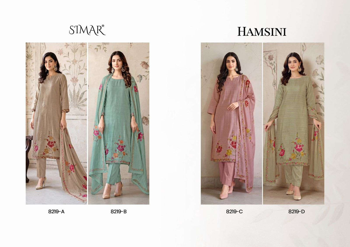 GLOSSY HAMSINI Viscose Muslin Embroidered Dress Material