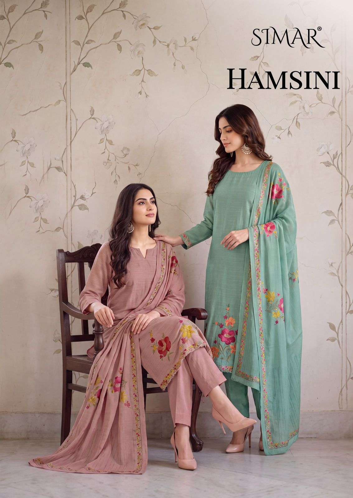 GLOSSY HAMSINI Viscose Muslin Embroidered Dress Material
