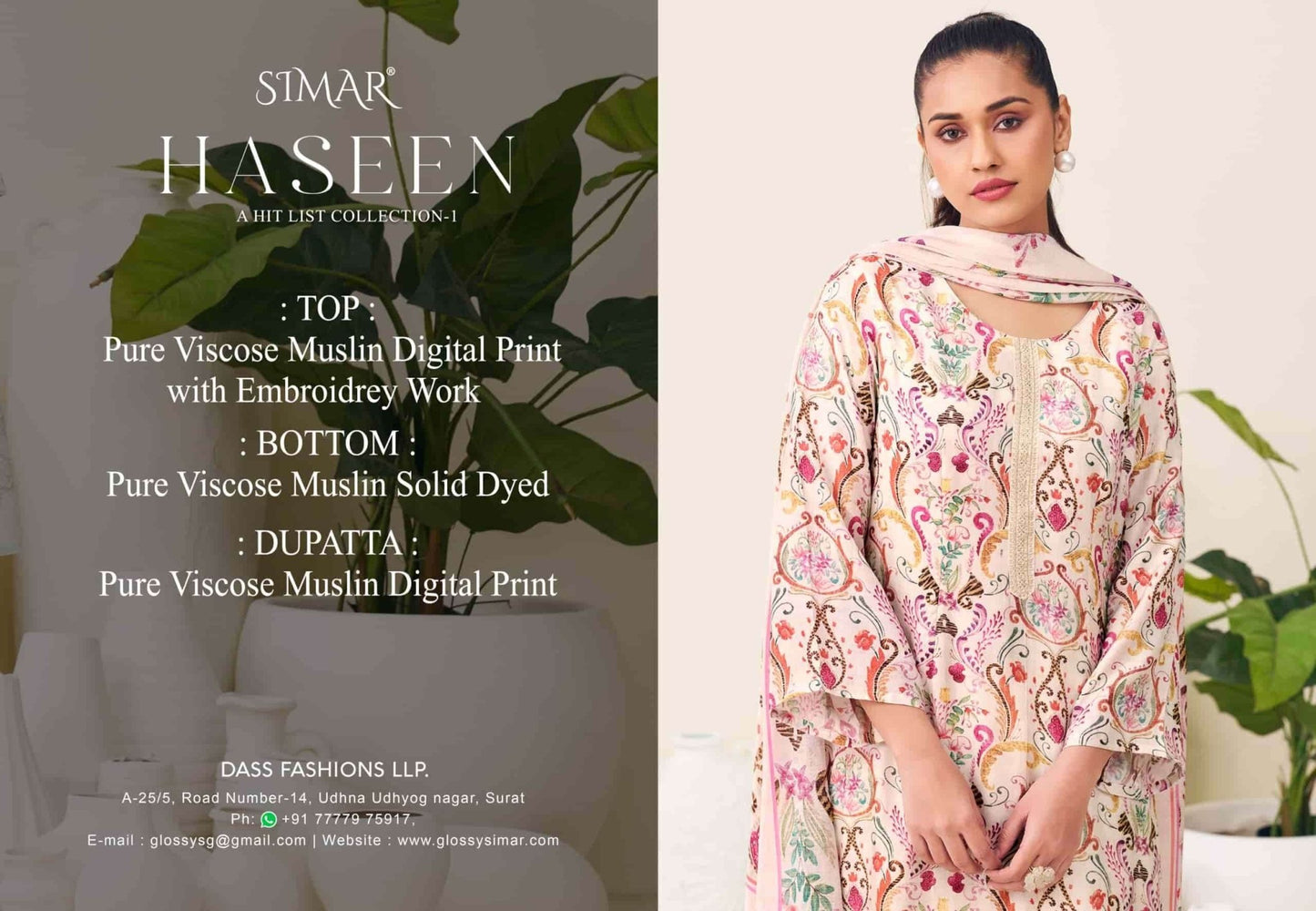 Glossy Haseen A Hit List Collection Vol 1 Pure Viscose Muslin Dress Material - Amrah Wholesale