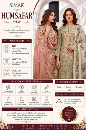 Glossy Humsafar Vol 5 Viscose Muslin Dress Material - Amrah Wholesale