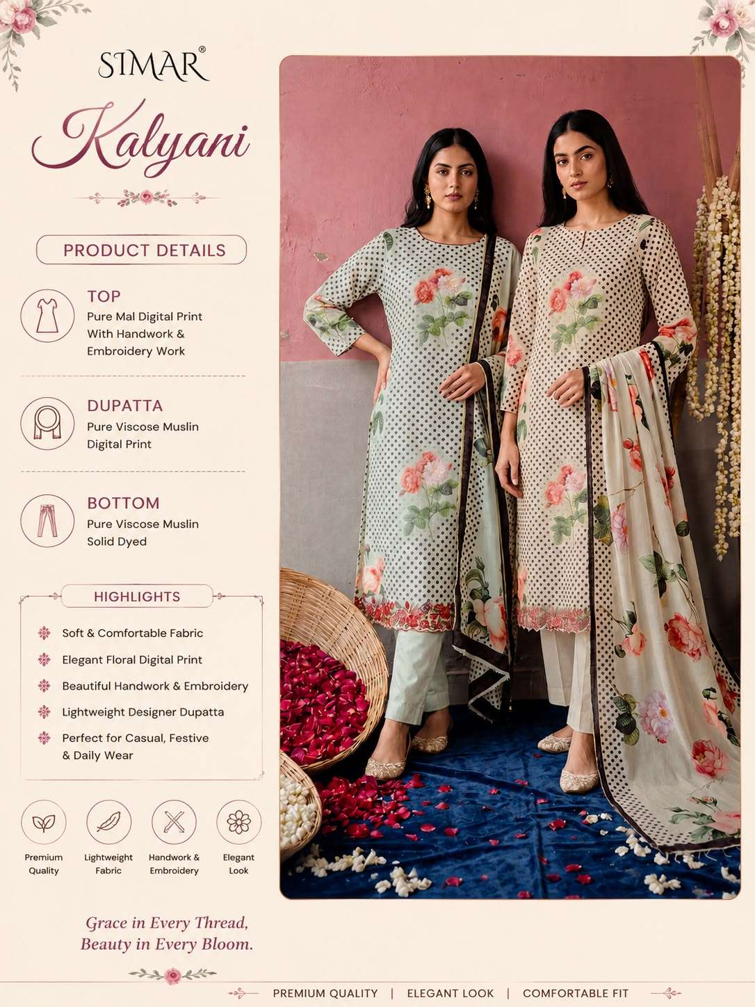 Glossy Kalyani Pure Mal Digital Printed Embroidered Salwar Suit Set - Amrah Wholesale