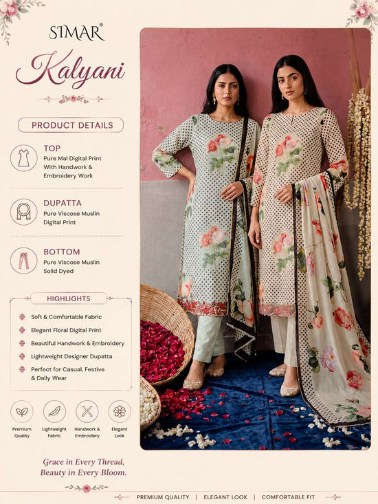 Glossy Kalyani Pure Mal Digital Printed Embroidered Salwar Suit Set