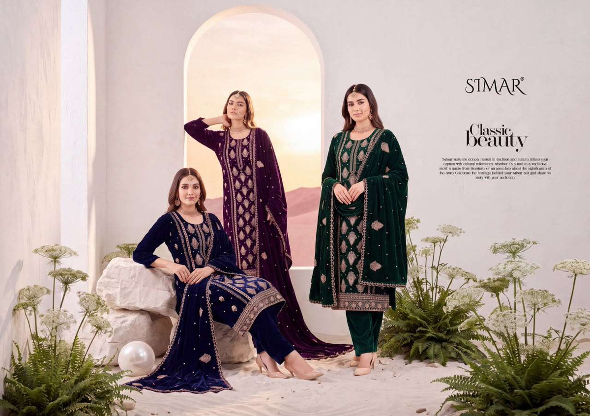 Glossy Simar Myra 3689 Premium Style Velvet Dress Material