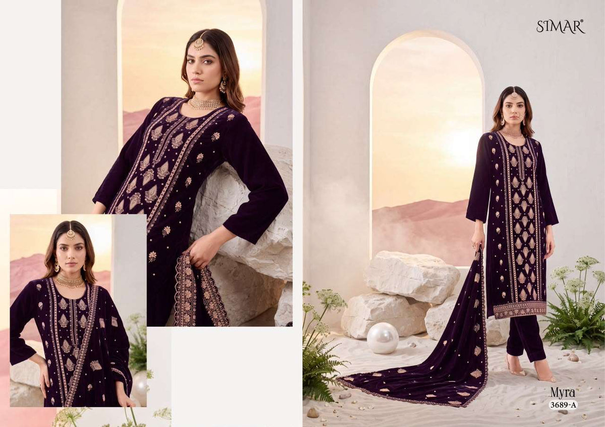 Glossy Simar Myra 3689 Premium Style Velvet Dress Material
