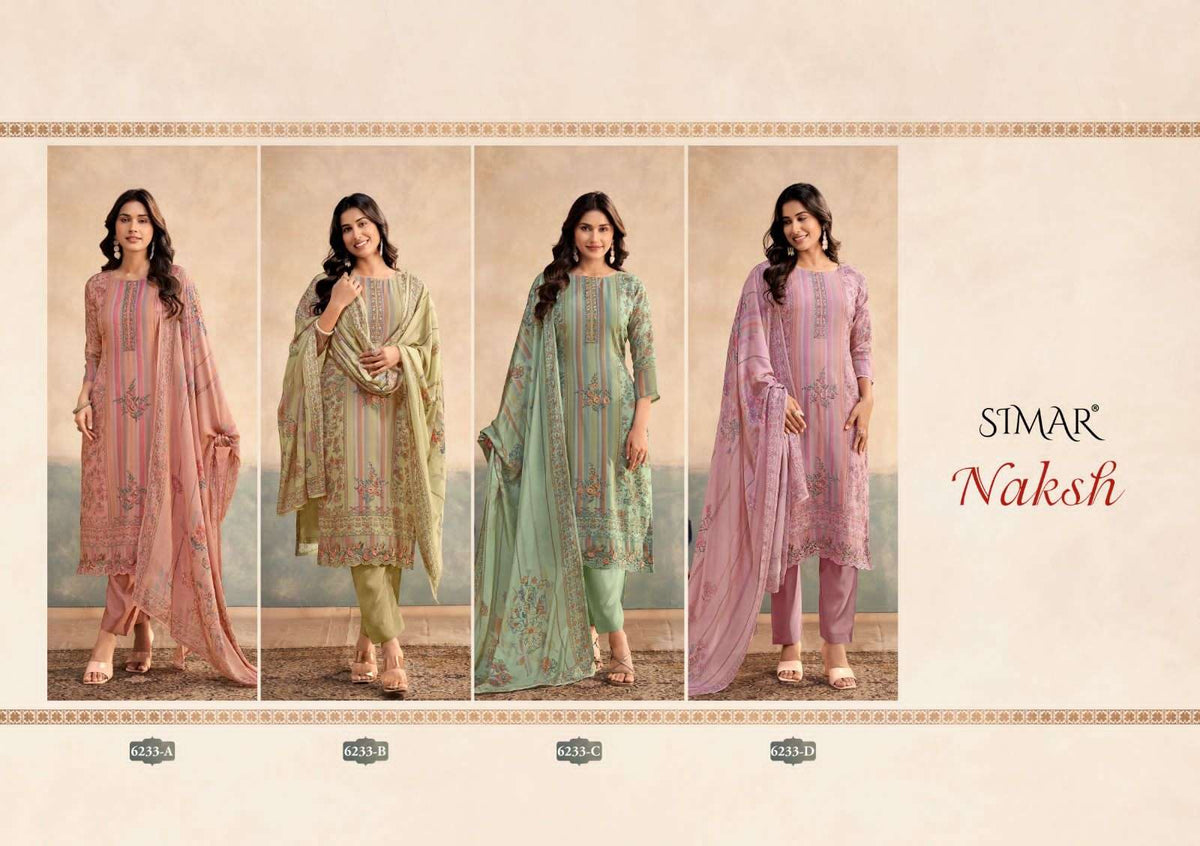 Glossy Naksh Premium Muslin Dress Material - Amrah Wholesale