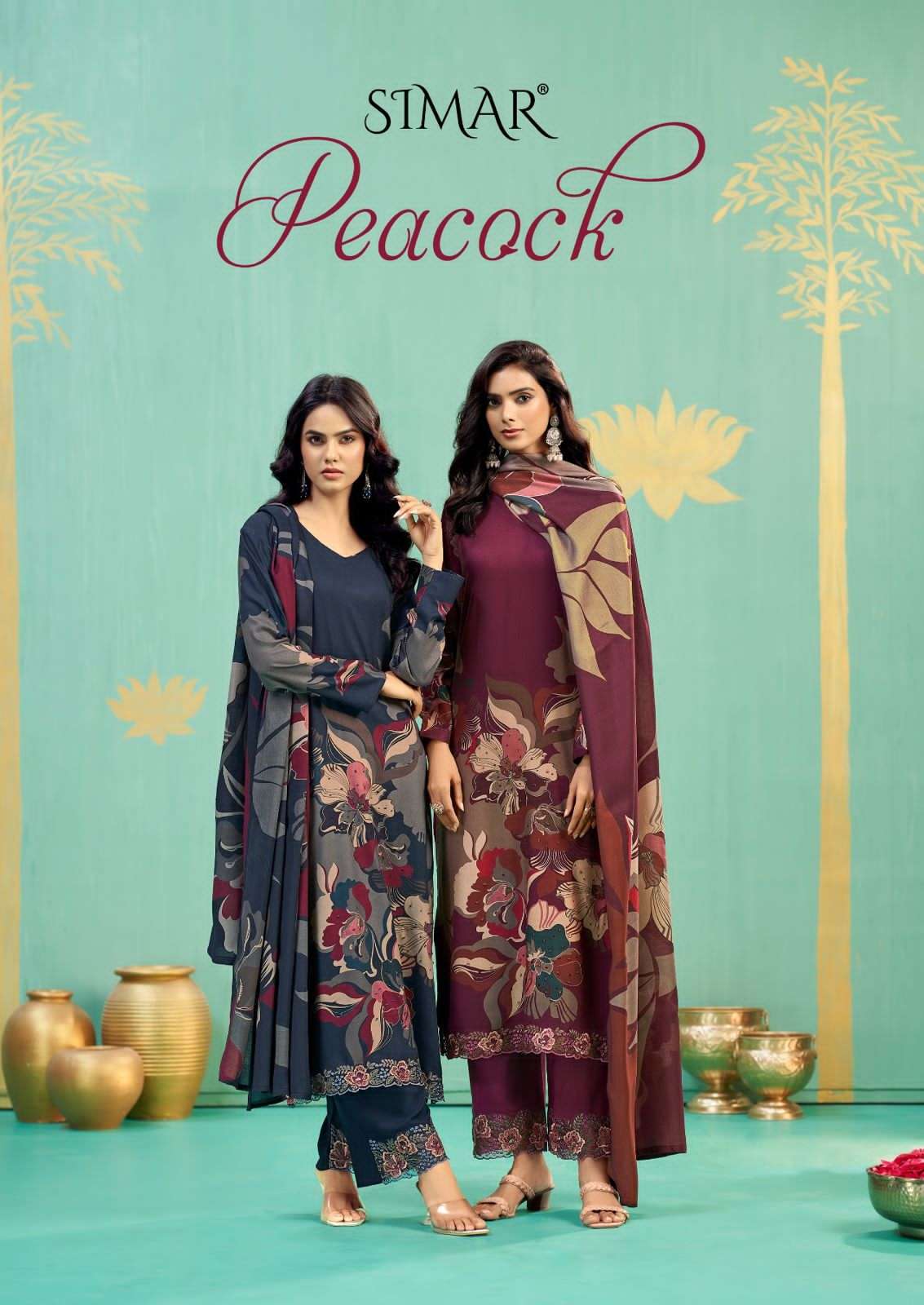 Glossy Peacock Pashmina Digital Printed Dress Material