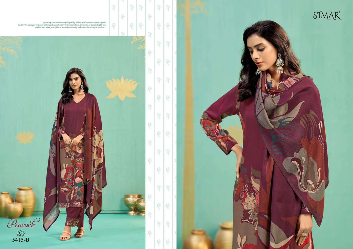 Glossy Peacock Pashmina Digital Printed Dress Material
