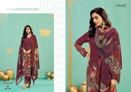 Glossy Peacock Pashmina Digital Printed Dress Material