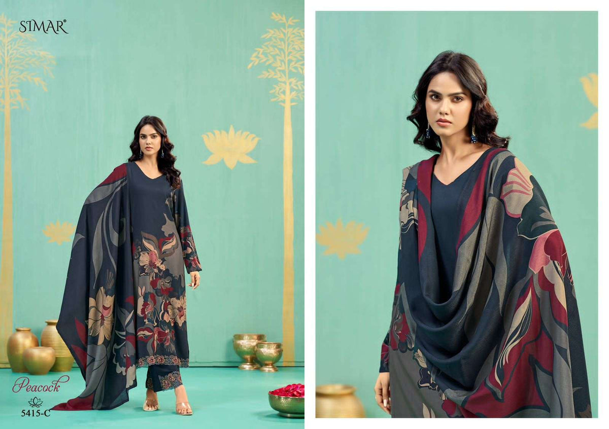 Glossy Peacock Pashmina Digital Printed Dress Material
