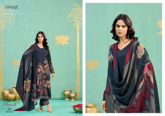 Glossy Peacock Pashmina Digital Printed Dress Material
