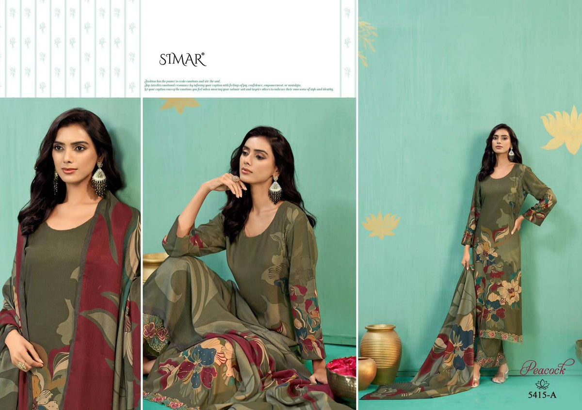 Glossy Peacock Pashmina Digital Printed Dress Material