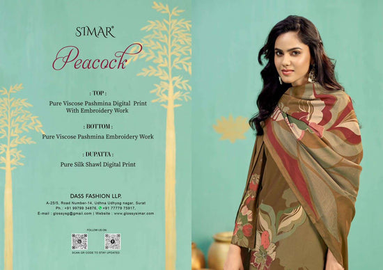 Glossy Peacock Pashmina Digital Printed Dress Material