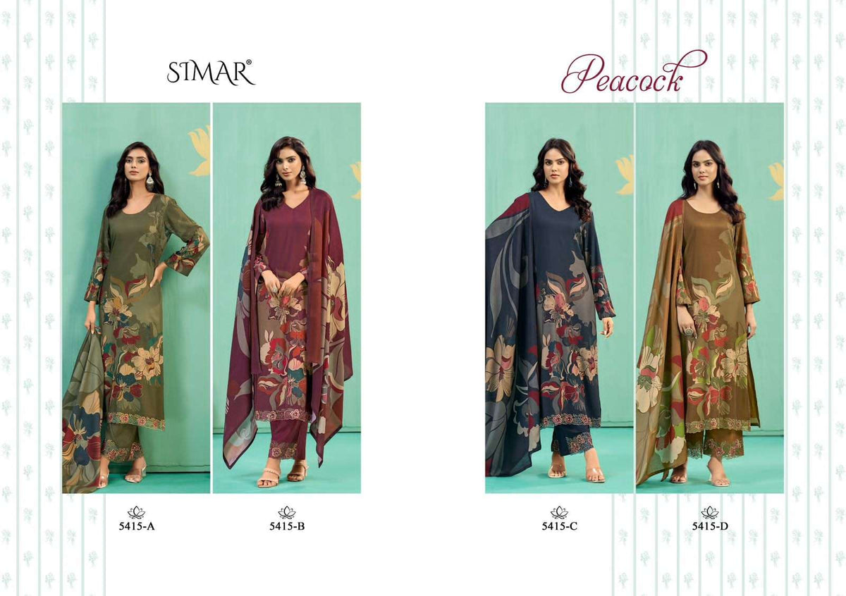 Glossy Peacock Pashmina Digital Printed Dress Material