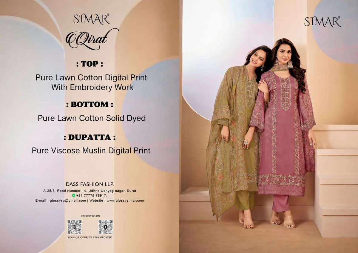 Glossy Qirat Pure Lawn Cotton Dress Material - Amrah Wholesale