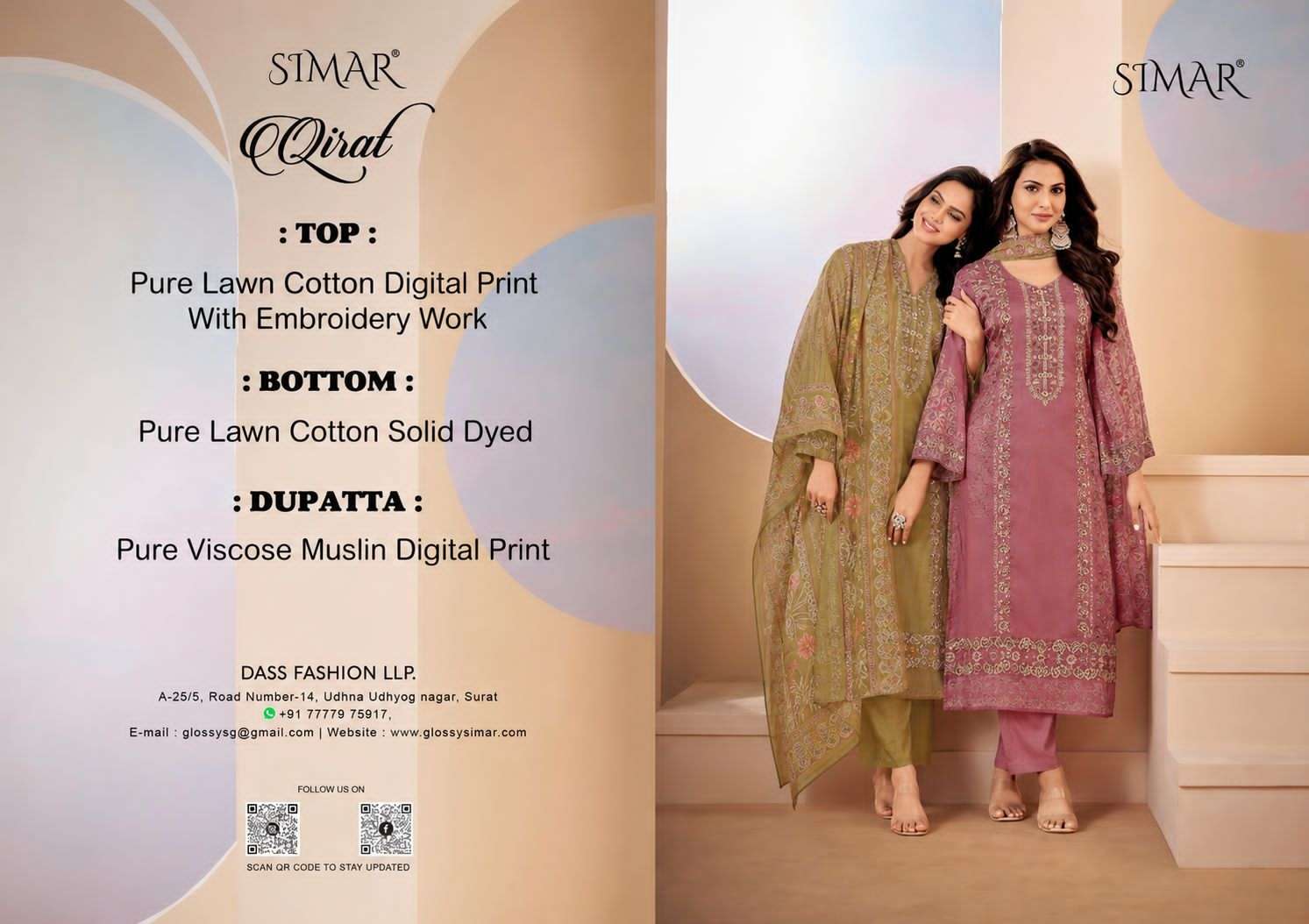 Glossy Qirat Pure Lawn Cotton Dress Material - Amrah Wholesale