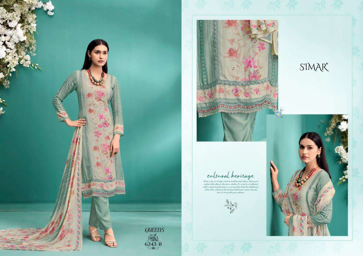 Glossy Queens Pure Viscose Muslin Dress Material - Amrah Wholesale