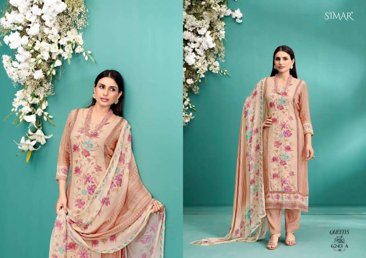 Glossy Queens Pure Viscose Muslin Dress Material - Amrah Wholesale