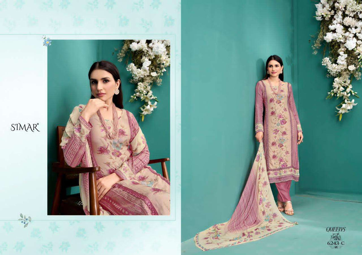 Glossy Queens Pure Viscose Muslin Dress Material - Amrah Wholesale