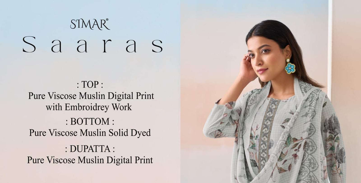 Glossy Saaras Pure Viscose Muslin Digital Printed Dress Material