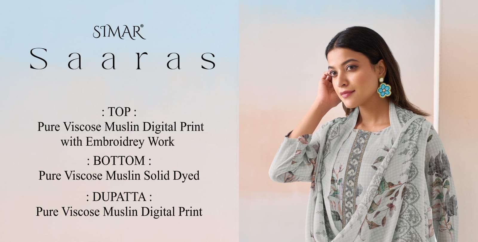 Glossy Saaras Pure Viscose Muslin Digital Printed Dress Material