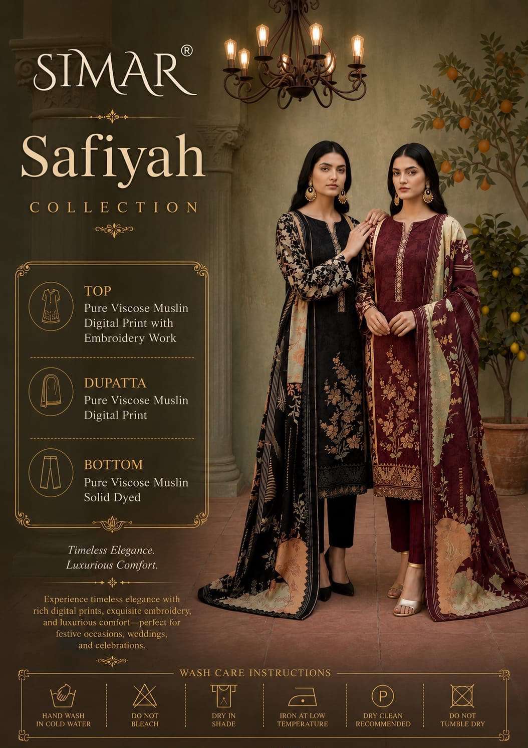 Glossy Safiyah Premium Muslin Embroidered Dress Material - Amrah Wholesale