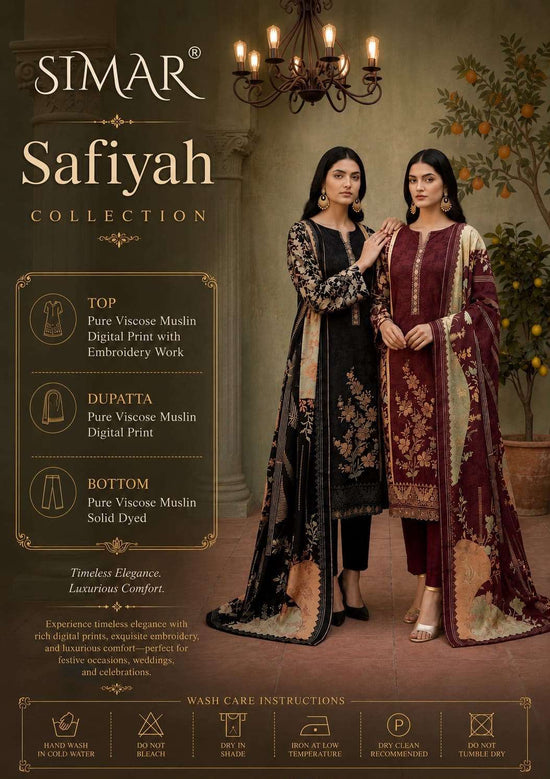 Glossy Safiyah Premium Muslin Embroidered Dress Material - Amrah Wholesale