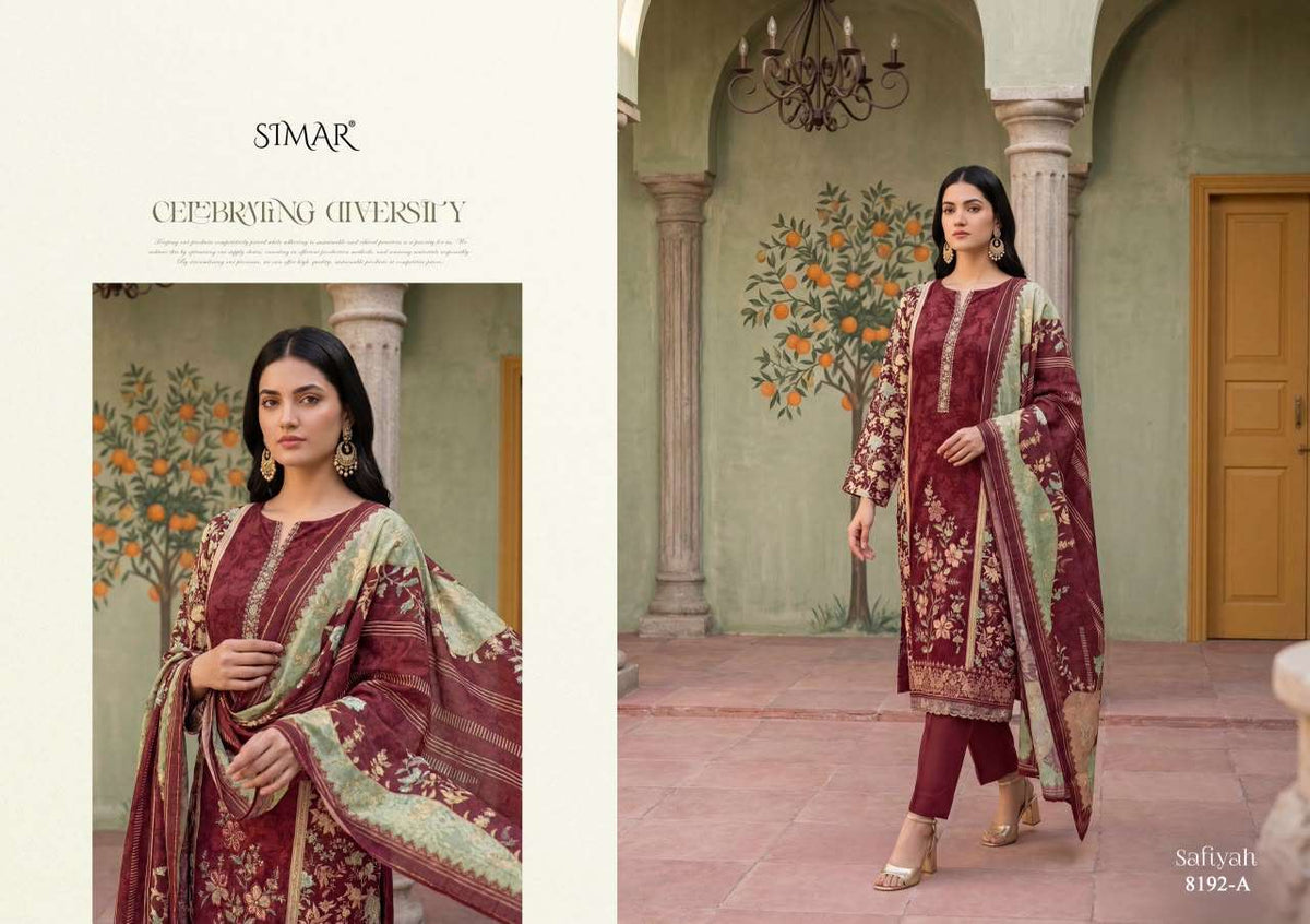 Glossy Safiyah Premium Muslin Embroidered Dress Material - Amrah Wholesale