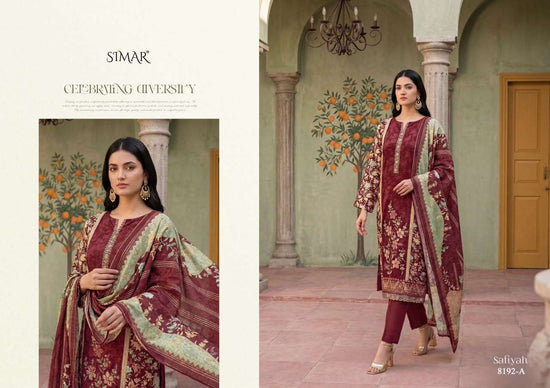 Glossy Safiyah Premium Muslin Embroidered Dress Material - Amrah Wholesale
