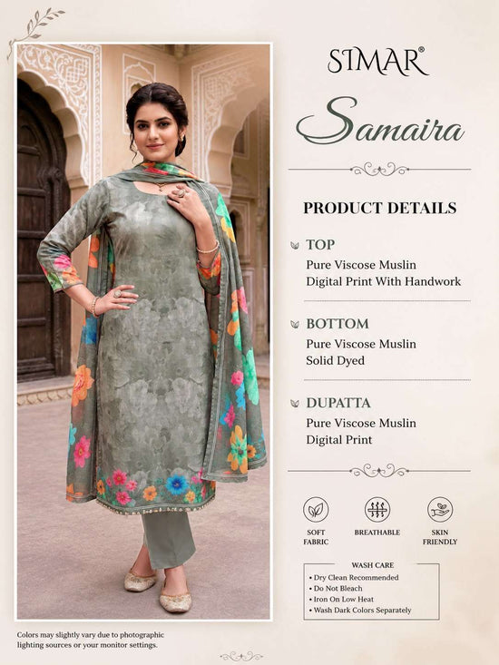 Glossy Samaira Pure Viscose Muslin Digital Printed Dress Material