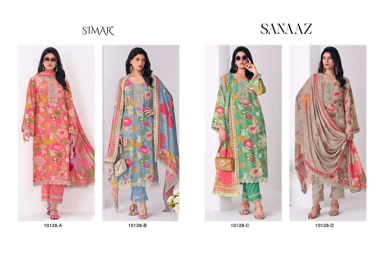 Glossy Sanaaz Pure Viscose Muslin Embroidered Dress Material