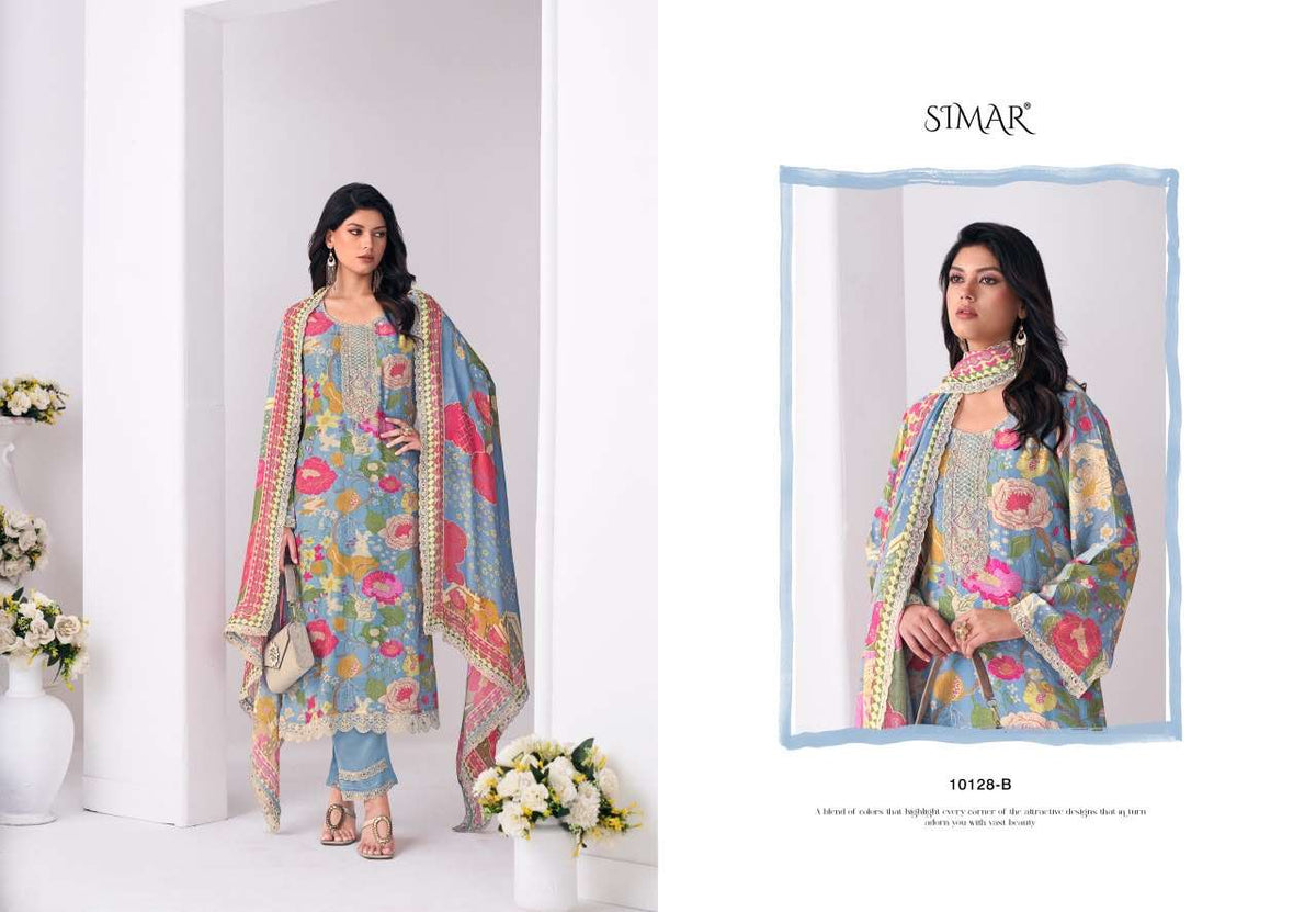 Glossy Sanaaz Pure Viscose Muslin Embroidered Dress Material - Amrah Wholesale