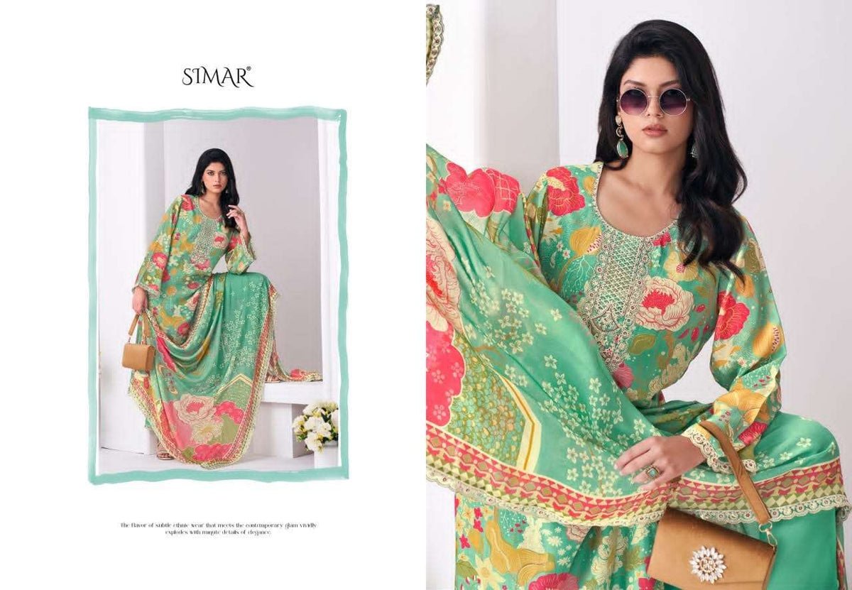 Glossy Sanaaz Pure Viscose Muslin Embroidered Dress Material - Amrah Wholesale