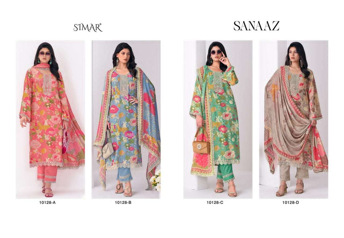 Glossy Sanaaz Pure Viscose Muslin Embroidered Dress Material - Amrah Wholesale